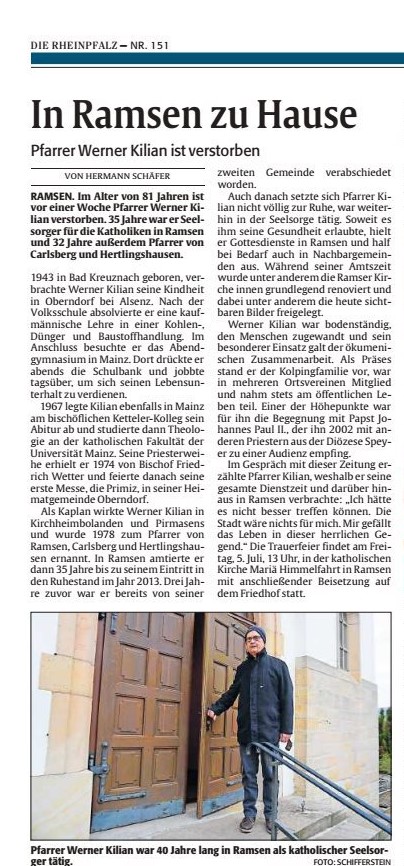 Nachruf Pfr. Werner Kilian